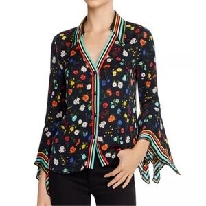 Alice + Olivia Multicolor Floral Blouse with Striped Details
